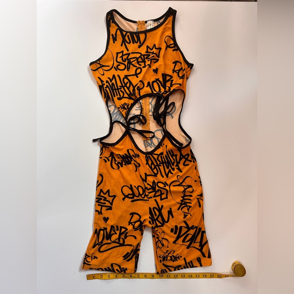 Yellow cut out graffiti bodysuit